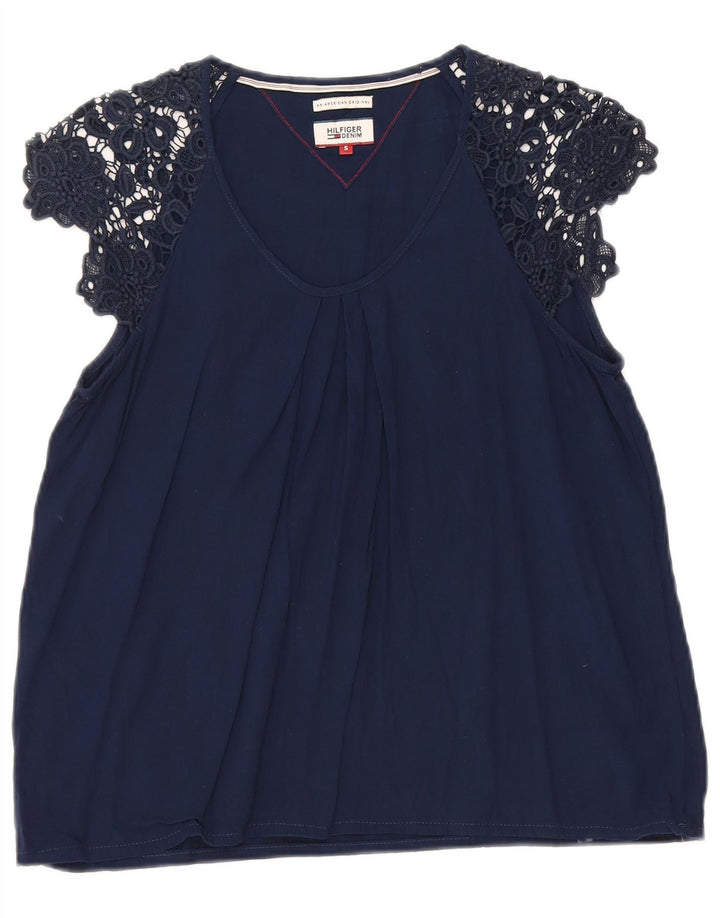 Tommy Hilfiger Chemisier pour femme UK 10 Small Bleu marine Viscose