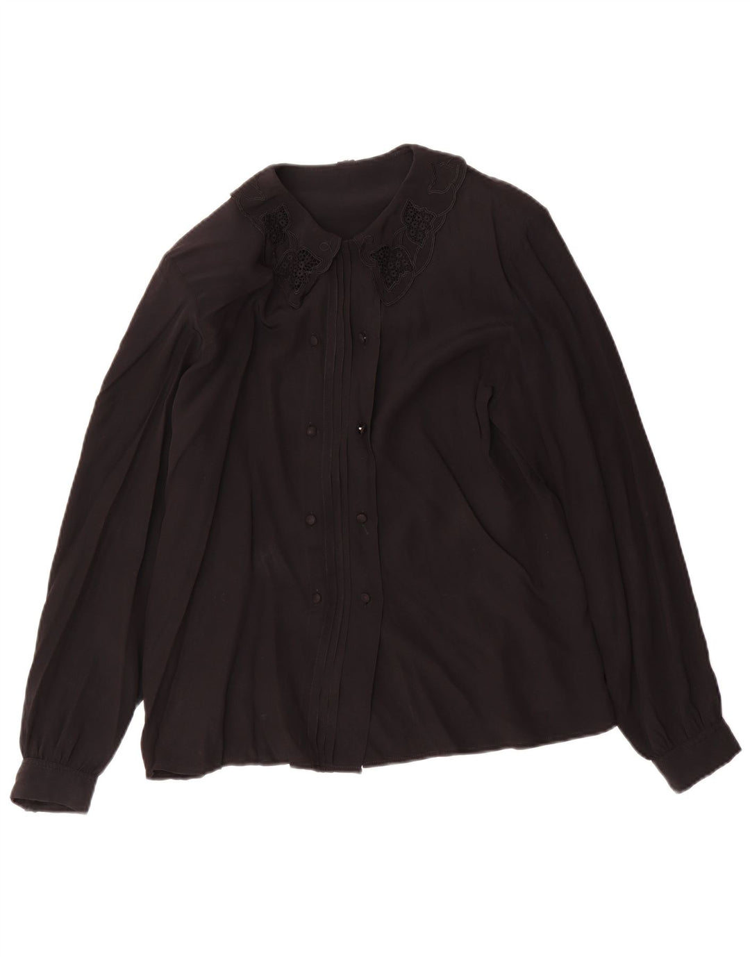 vintage Femme Chemise Blouse UK 12 Acétate Noir Moyen