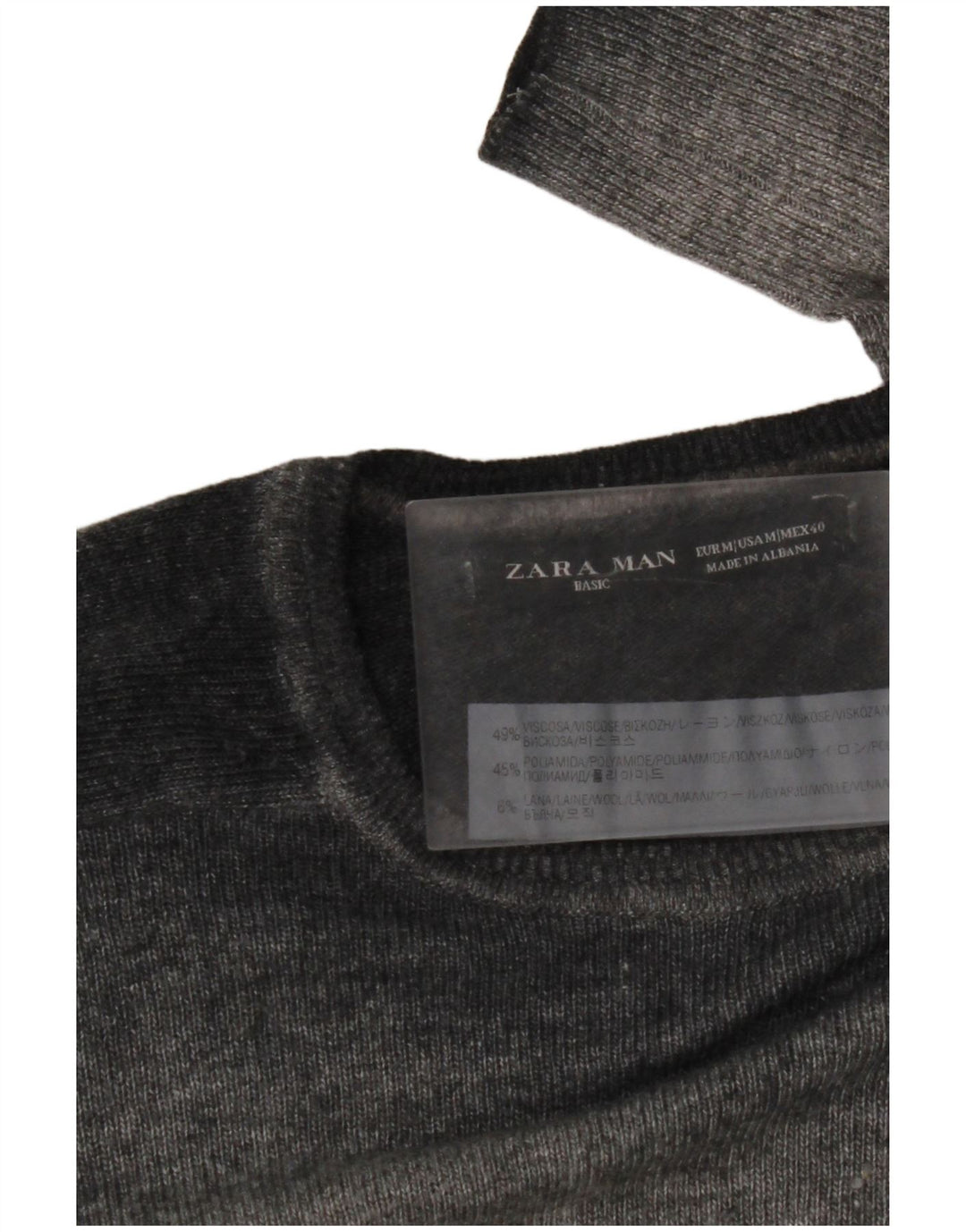 ZARA Pull Col Rond Homme Gris Moyen Viscose Moucheté