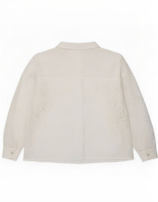 vintage Femmes Voir à travers la chemise à manches longues Blouse IT 50/52 XL Blanc