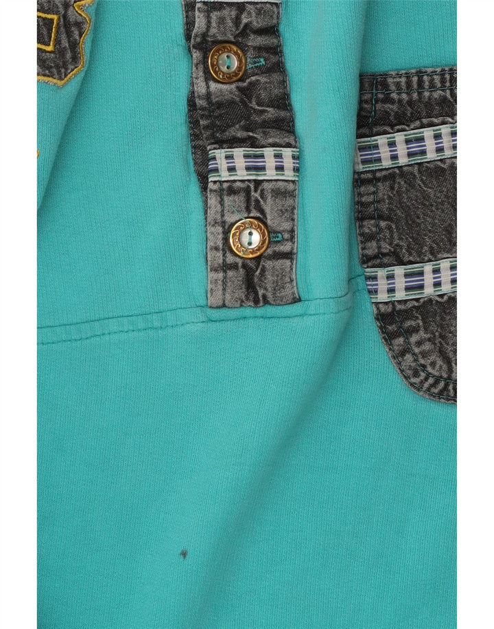 vintage Mens Graphic Sweatshirt Jumper Grand Turquoise Colourblock