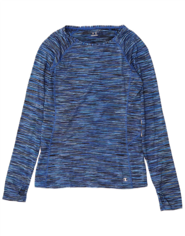 CHAMPION Haut à manches longues pour femme UK 10 Petit bleu à fines rayures Polyester