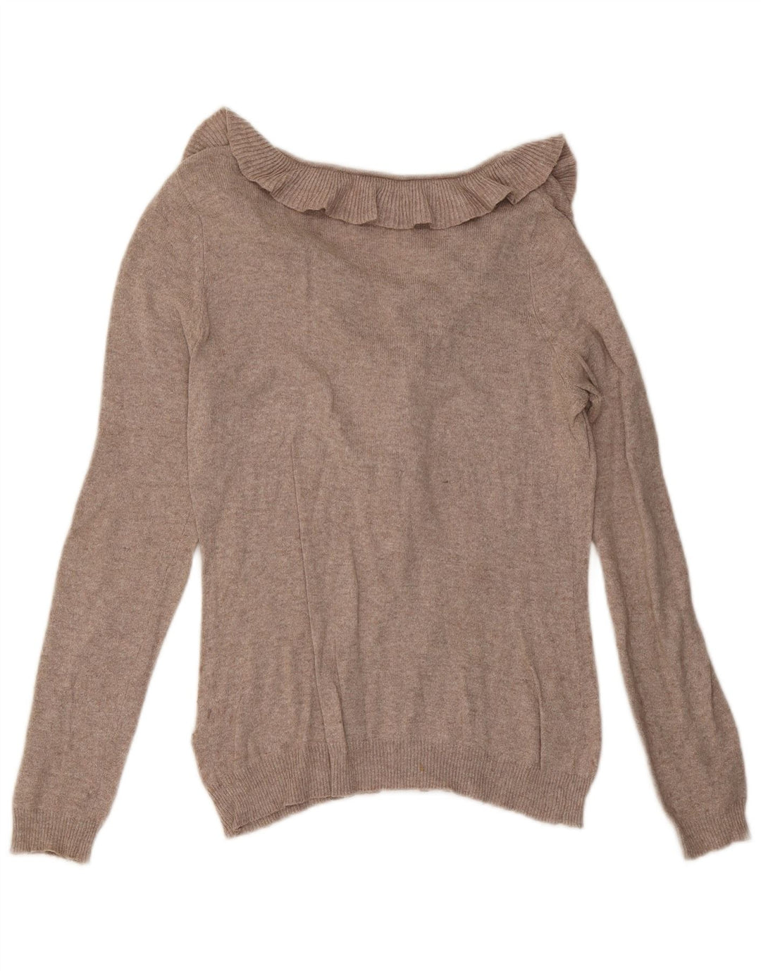Zara Pull à col en V à volants sur le devant pour femme UK 12 Beige moyen moucheté