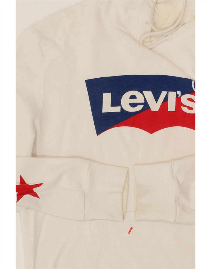 LEVI'S Mens Graphic Hoodie Jumper Small White Cotton Vintage Levi's and Second-Hand Levi's from Messina Hembry 