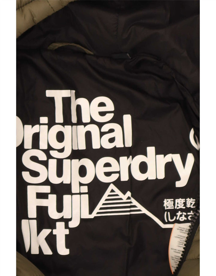 Superdry Veste matelassée à capuche pour femme UK 10 Small Kaki Nylon