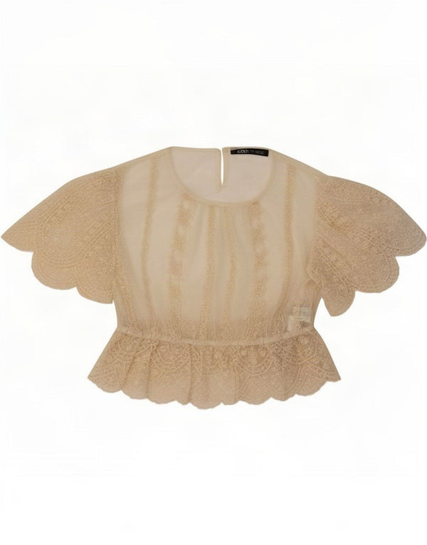 Zara Womens Crop Lace Blouse Top UK 16 Grand Beige Floral Polyester