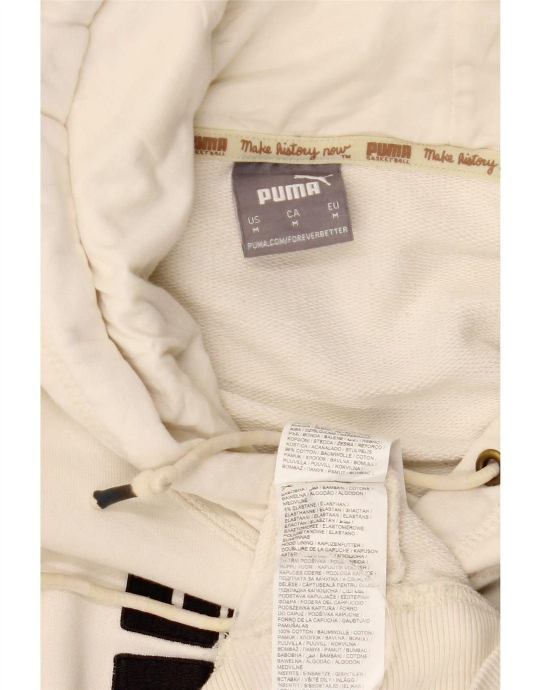 PUMA Pull à Capuche Fives Graphic Homme Noir Coton Blanc Cassé Moyen