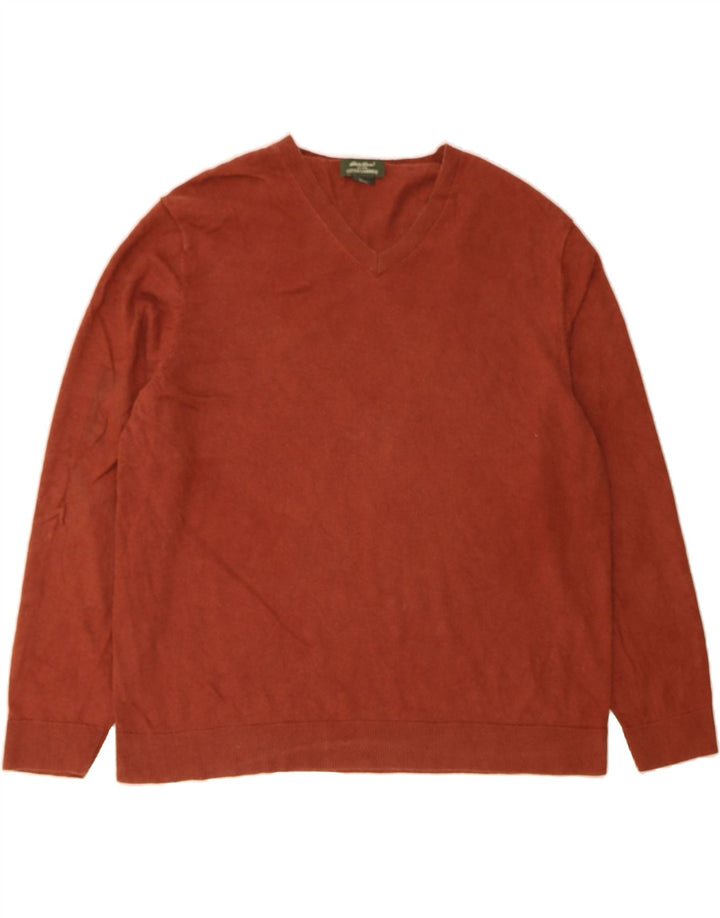 EDDIE BAUER Mens V-Neck Jumper Sweater XL Brown Cotton Vintage Eddie Bauer and Second-Hand Eddie Bauer from Messina Hembry 