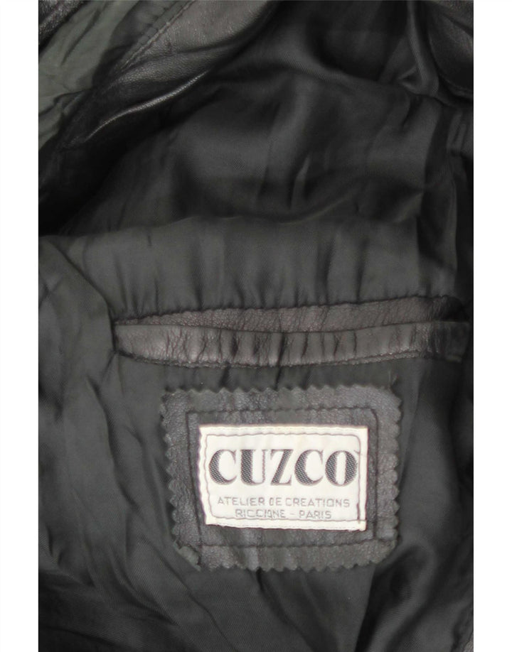 veste en cuir à capuche homme vintage UK 42 XL Noir