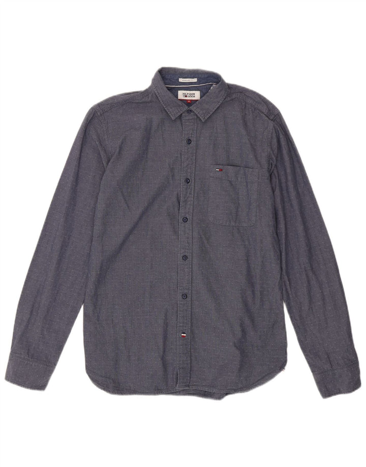 TOMMY HILFIGER Chemise Regular Fit Homme Bleu Marine Moyen Coton Tacheté