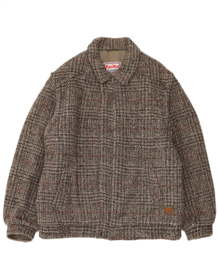 Faciba Bomber Homme IT 50 Large Gris Carreaux Laine
