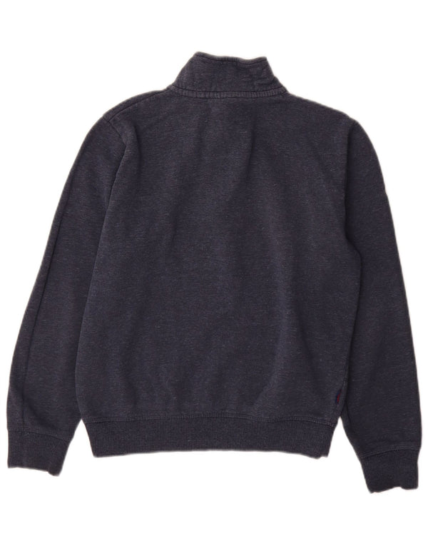 Superdry Homme Zip Neck Sweatshirt Jumper Petit Bleu Marine Coton