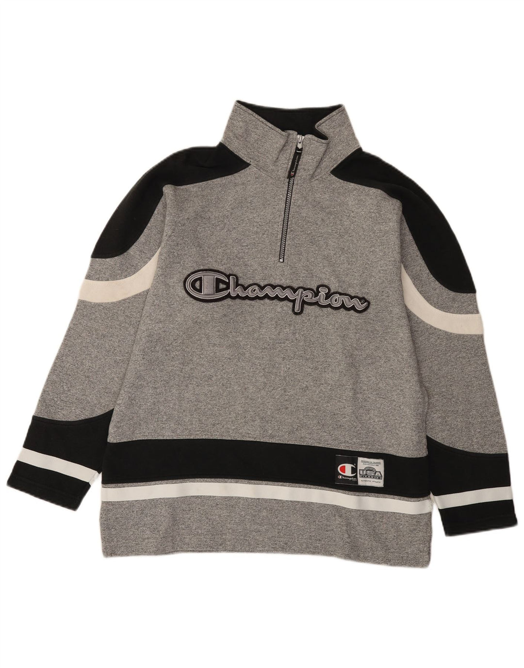 Champion Sweat-shirt graphique à col zippé pour homme, petit, gris color block