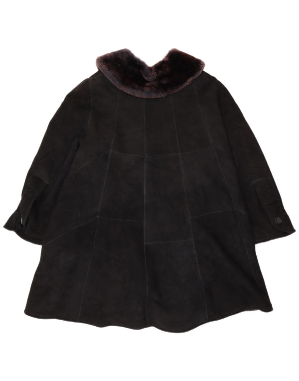 VINTAGE Manteau en peau de mouton surdimensionné pour femmes UK 22 3XL Patchwork noir