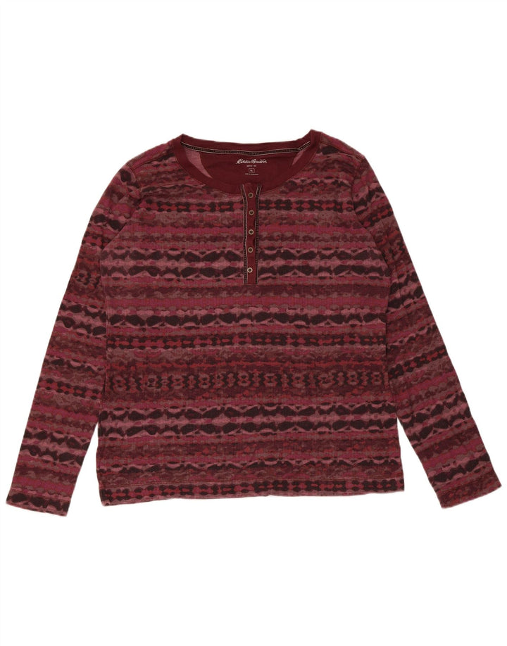 Eddie Bauer Haut à manches longues pour femme UK 18 XL Coton géométrique bordeaux