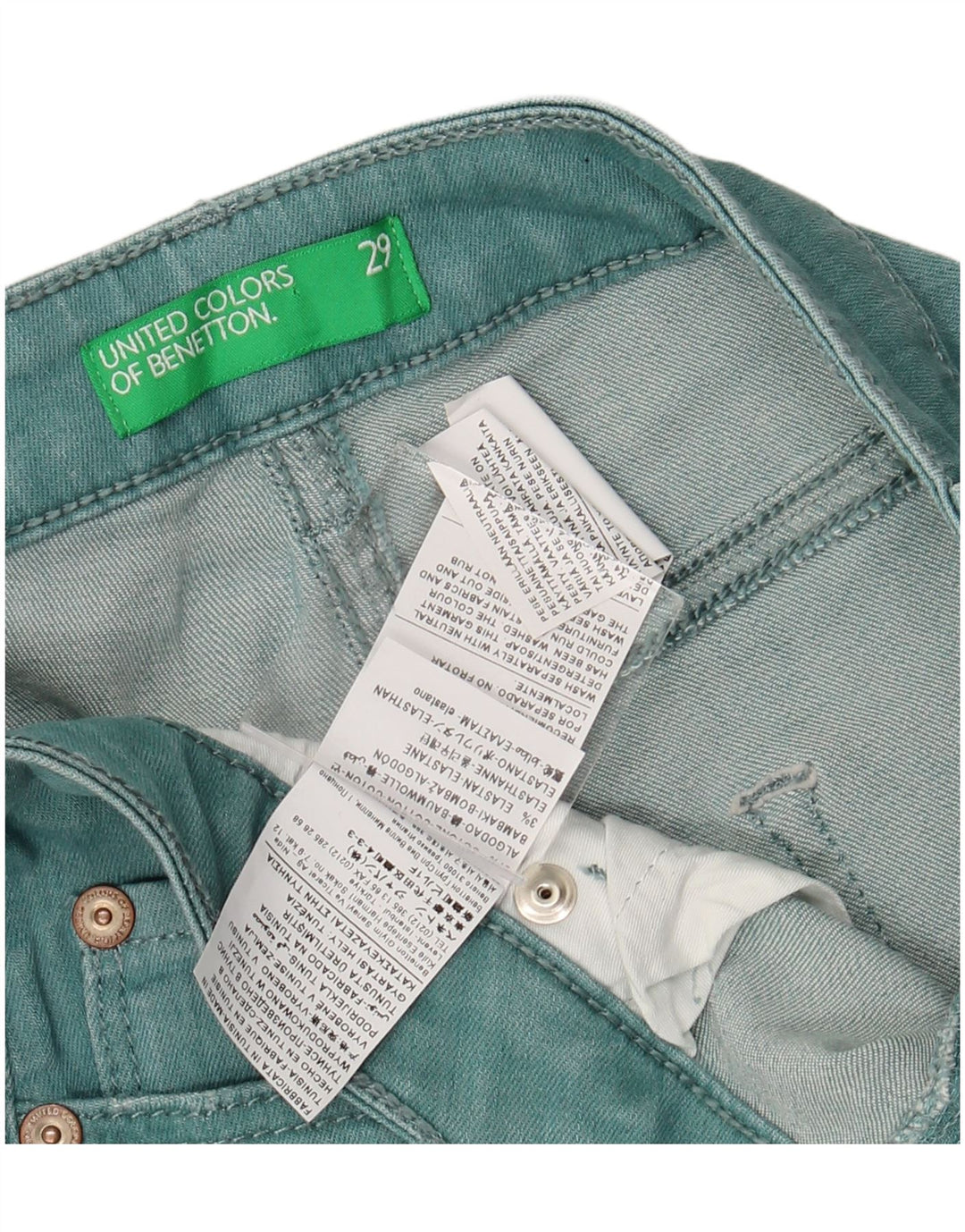 BENETTON Jean Skinny Femme W29 L28 Turquoise Coton