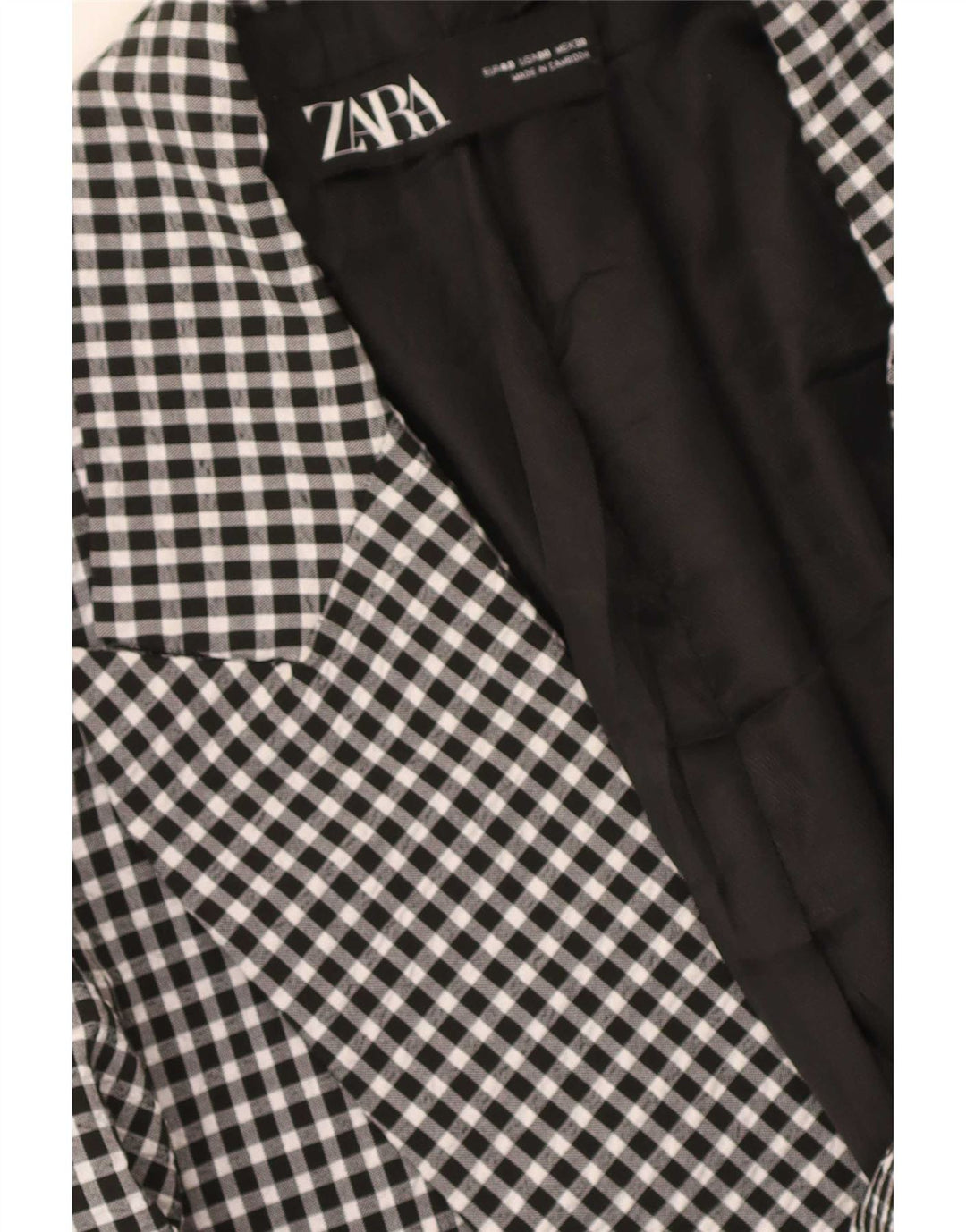 Zara Veste Blazer 1 Bouton Femme EU 40 Moyen Vichy Noir
