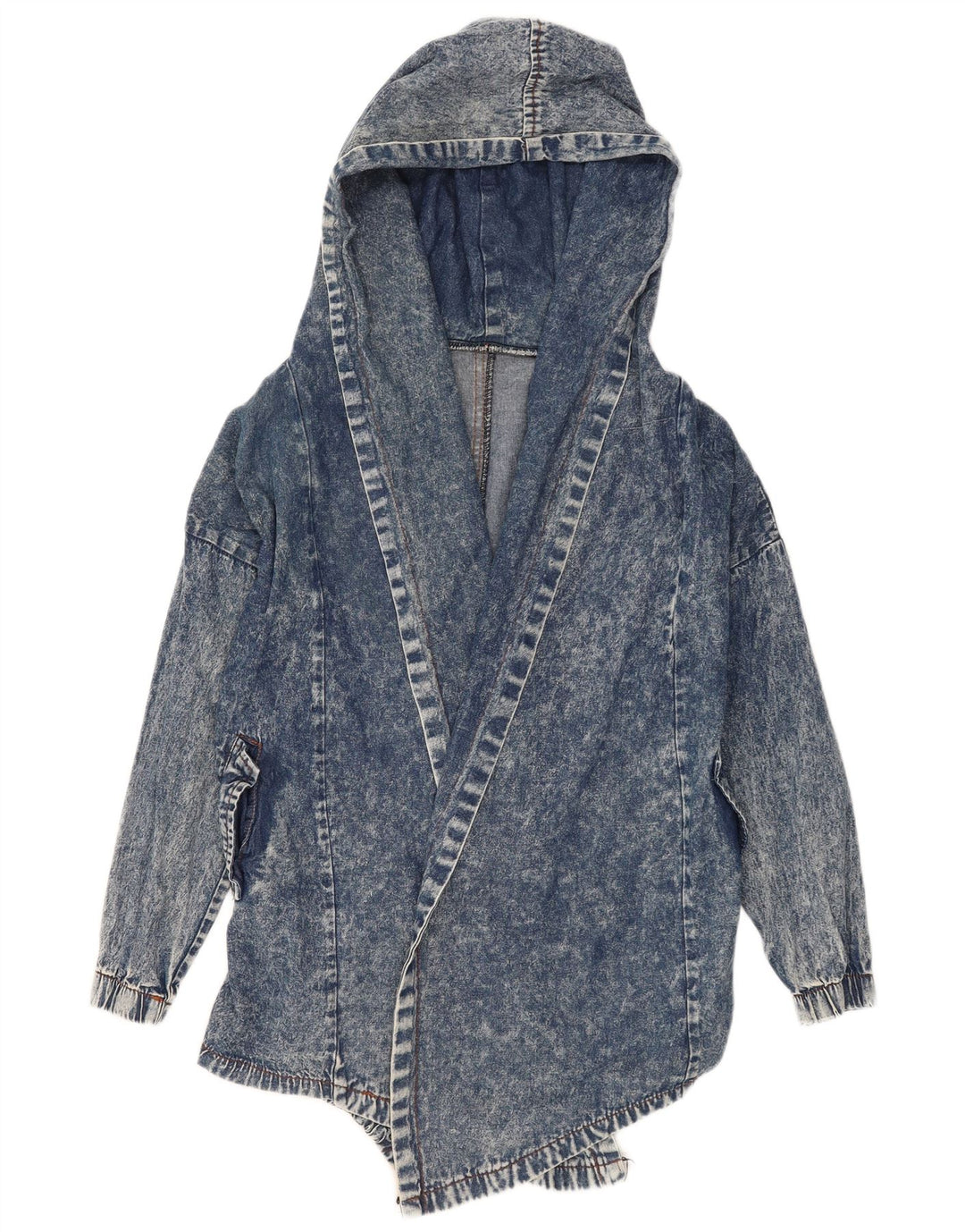veste en denim ouverte à capuche femme vintage UK 16 Grand Bleu