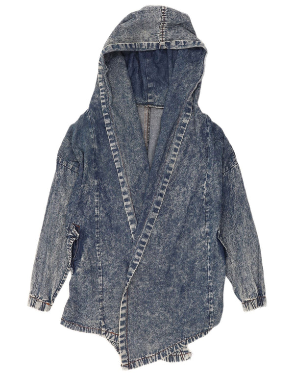veste en denim ouverte à capuche femme vintage UK 16 Grand Bleu