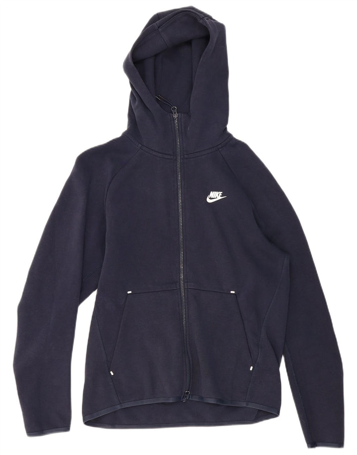 NIKE Mens Zip Hoodie Sweater Small Navy Blue Cotton