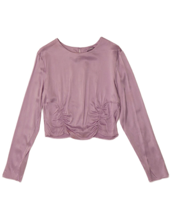 Zara Womens Crop Top Manches Longues UK 14 Large Violet Viscose