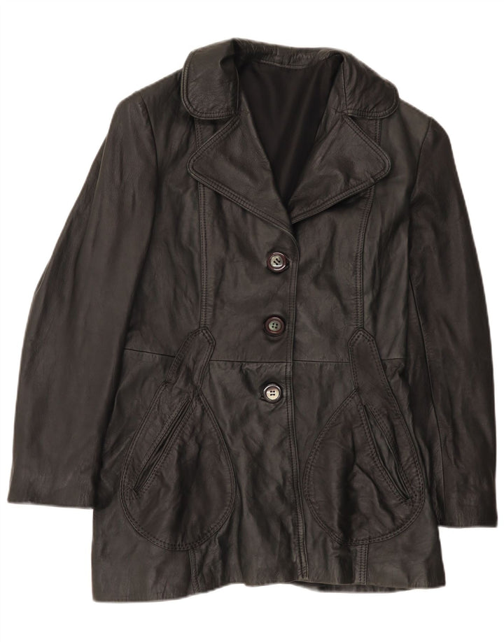 Veste en cuir femme vintage UK 12 Noir Moyen