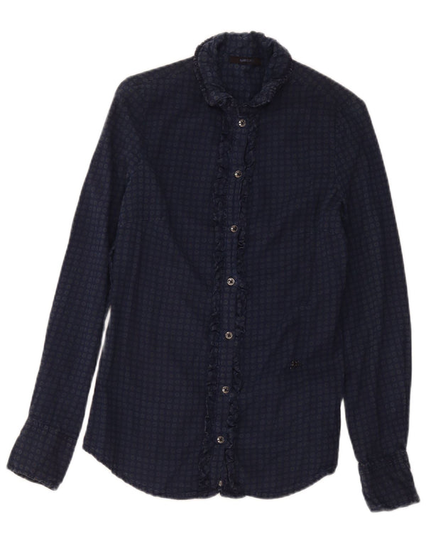 Gas Chemise à volants pour femme UK 2 2XS Bleu marine en coton à pois
