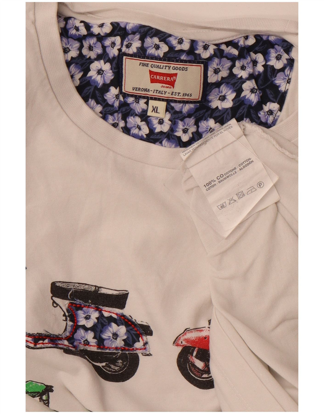 CARRERA T-Shirt Graphique Top XL Blanc Coton Homme