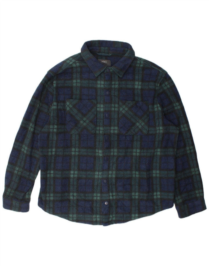 Marks & Spencer Chemise polaire pour homme 3XL Vert à carreaux Polyester