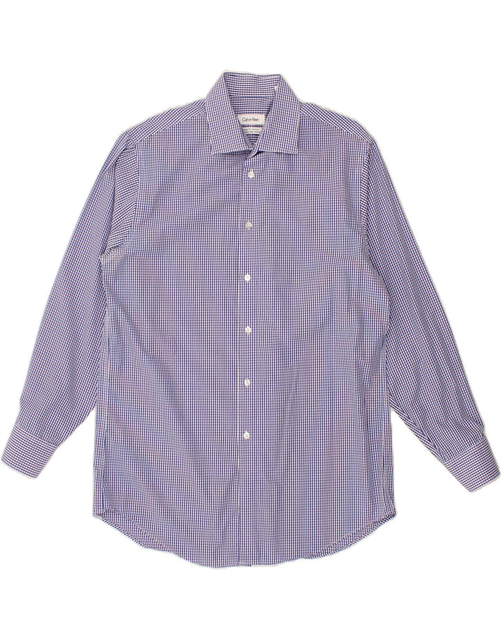 CALVIN KLEIN Chemise Regular Fit Homme Taille 15 1/2 Coton Vichy Bleu Moyen