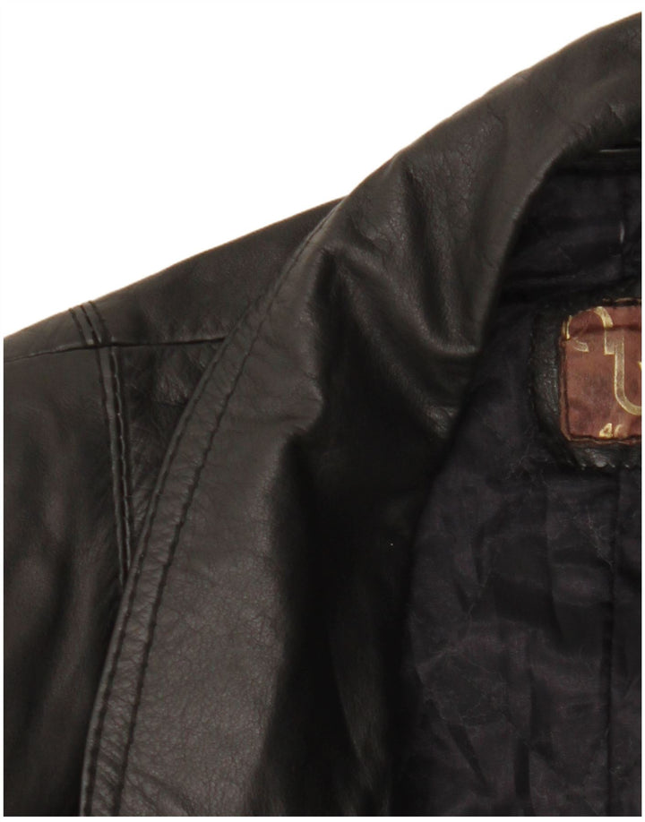 veste en cuir double boutonnage vintage femme IT 46 Grand Noir