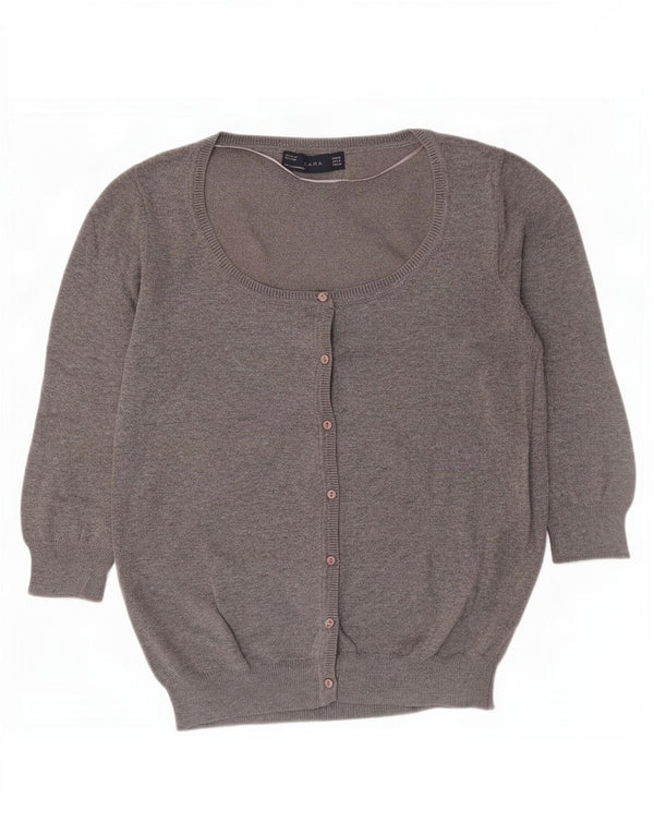 Zara Cardigan à manches 3/4 pour femme en coton gris moyen UK 12