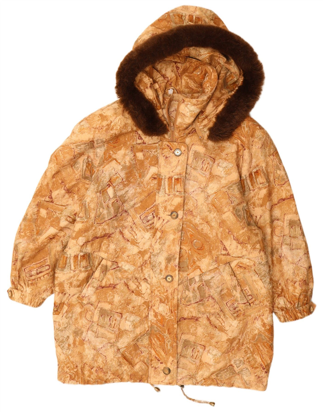 VINTAGE Femme Coupe-vent à capuche Manteau Taille 22 3XL Beige Géométrique