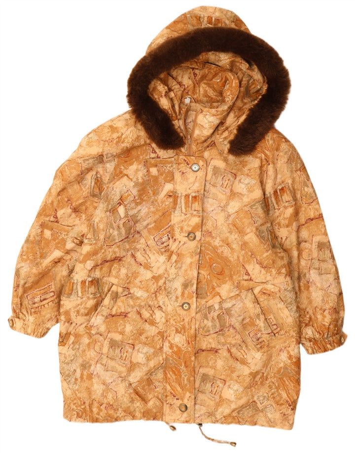 VINTAGE Femme Coupe-vent à capuche Manteau Taille 22 3XL Beige Géométrique