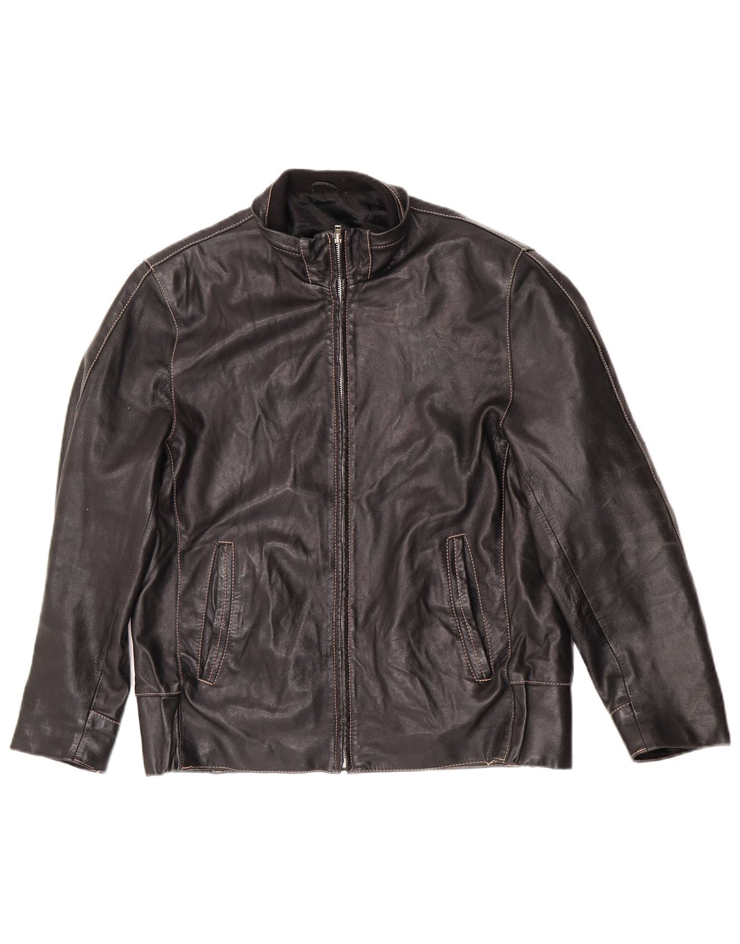 veste en cuir zippé vintage pour homme IT 50 Grand motard noir