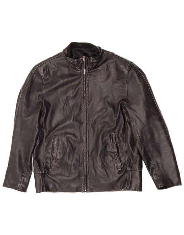 veste en cuir zippé vintage pour homme IT 50 Grand motard noir