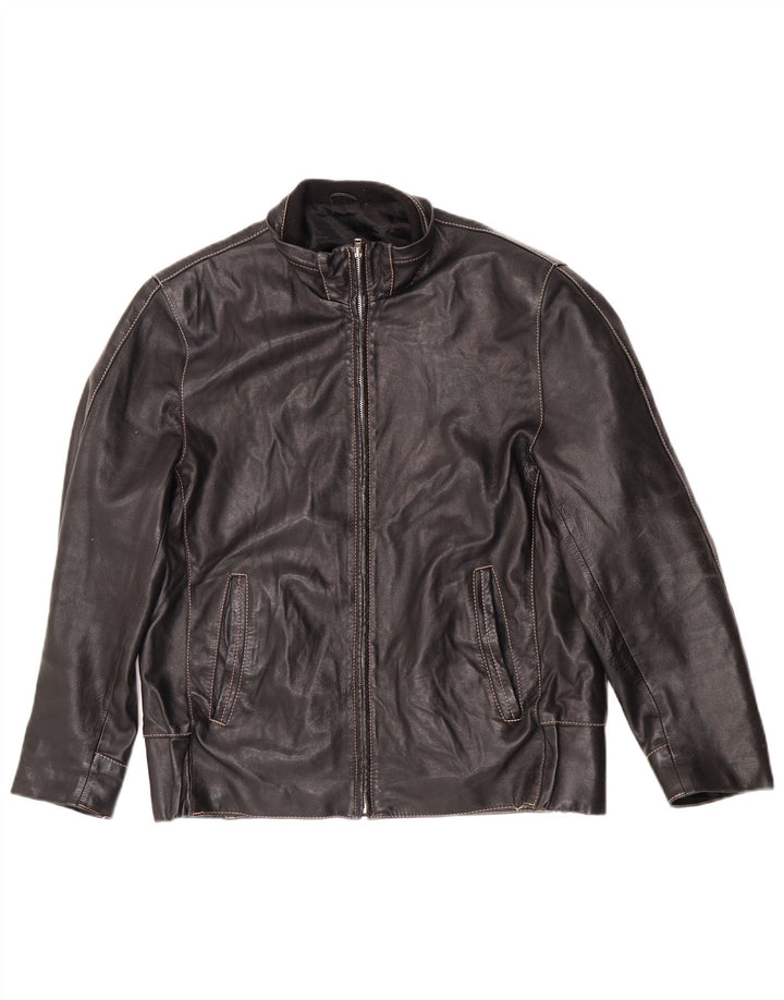 veste en cuir zippé vintage pour homme IT 50 Grand motard noir