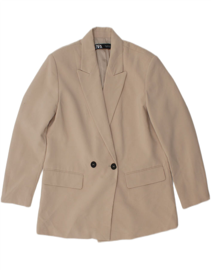 ZARA Femme Blazer Double Boutonnage Veste UK 10 Petit Beige Polyester