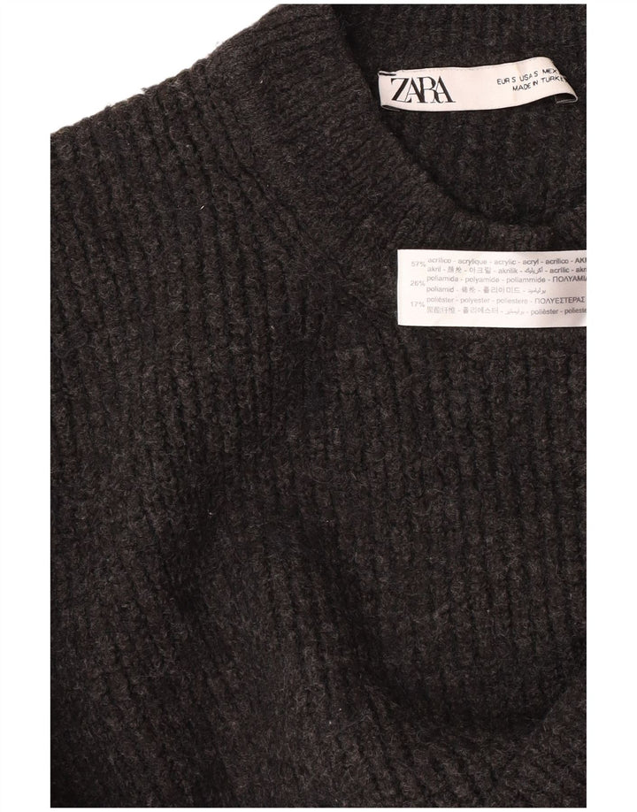 Zara Pull court surdimensionné à col rond pour femme UK 10 Petit Gris