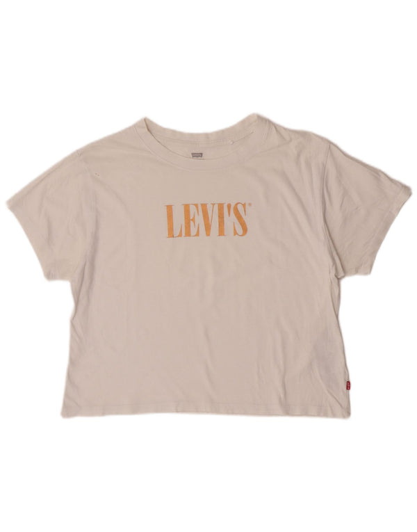 Levi's Femme Crop Oversize Graphique T-Shirt Top UK 10 Petit Blanc Coton
