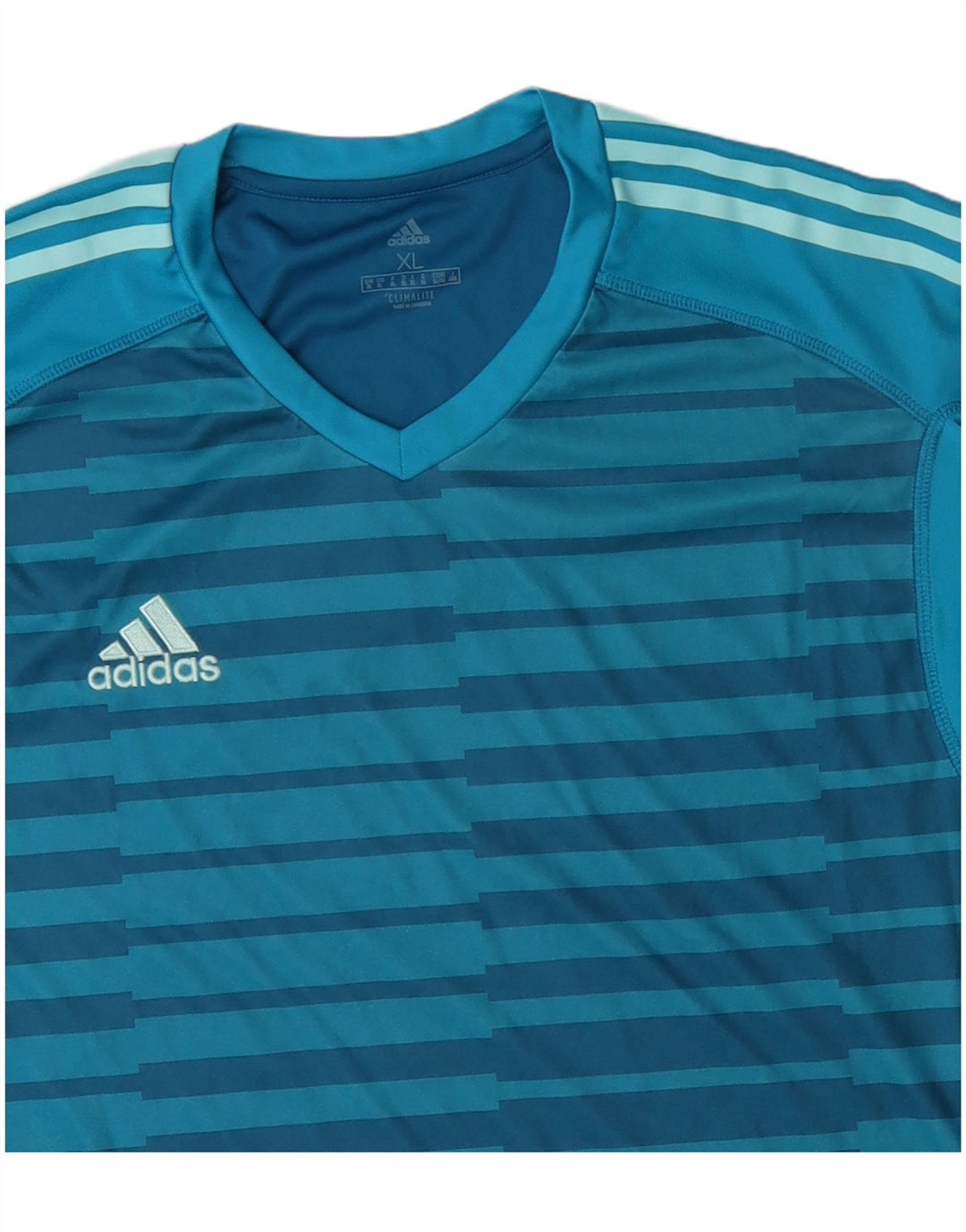 ADIDAS Homme Climalite T-Shirt Top XL Bleu Rayé Polyester