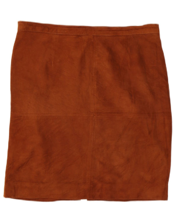jupe droite en daim femme vintage EU 48 2XL W34 cuir marron