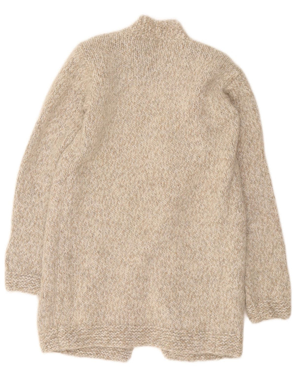 vintage Womens Longline Open Cardigan Sweater UK 8 Petit Beige Moucheté
