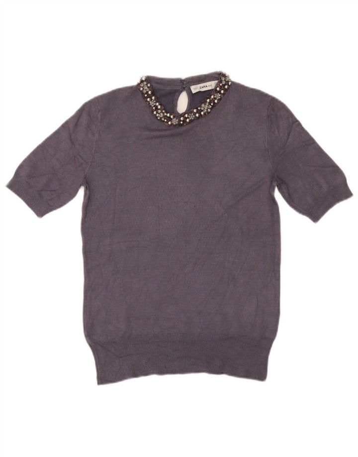 Zara Femme Chemisier Top UK 12 Bleu Marine Moyen