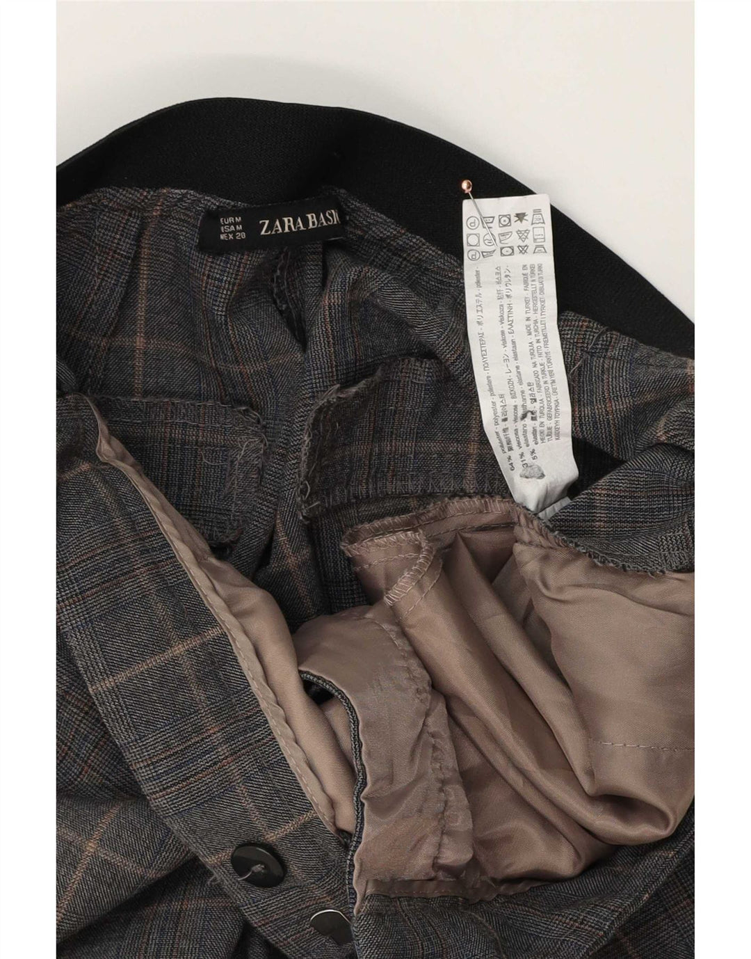Zara Pantalon Chino Slim Femme Moyen W28 L26 Gris Carreaux Polyester