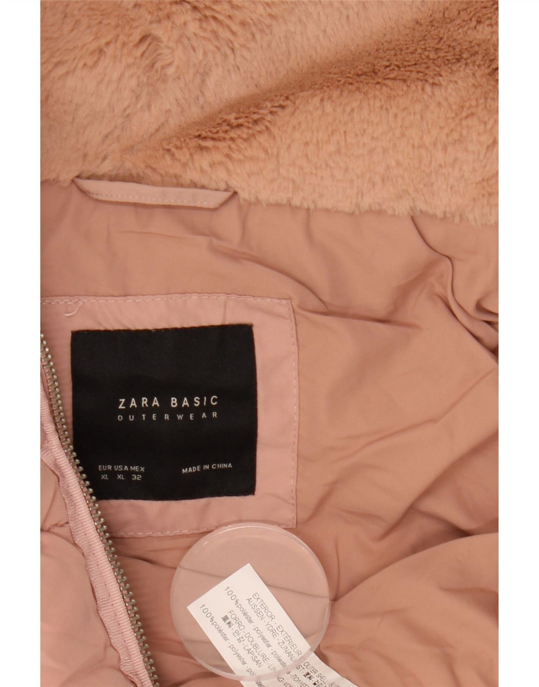 ZARA Veste matelassée à capuche courte pour femme UK 18 XL Rose Polyester