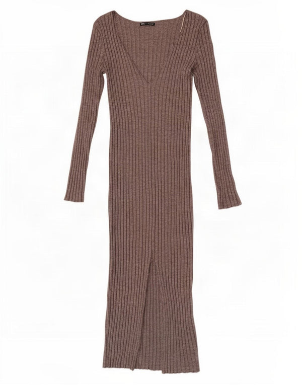 Zara Robe pull à manches longues pour femme UK 44 Large Gris Viscose