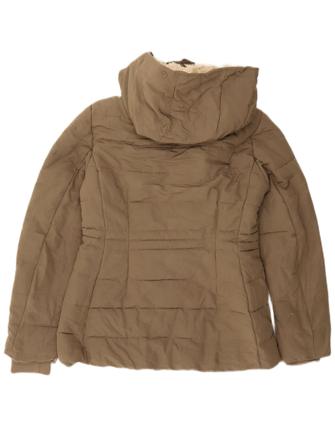 Zara Veste matelassée Sherpa à capuche pour femme UK 10 Petit Kaki Polyester