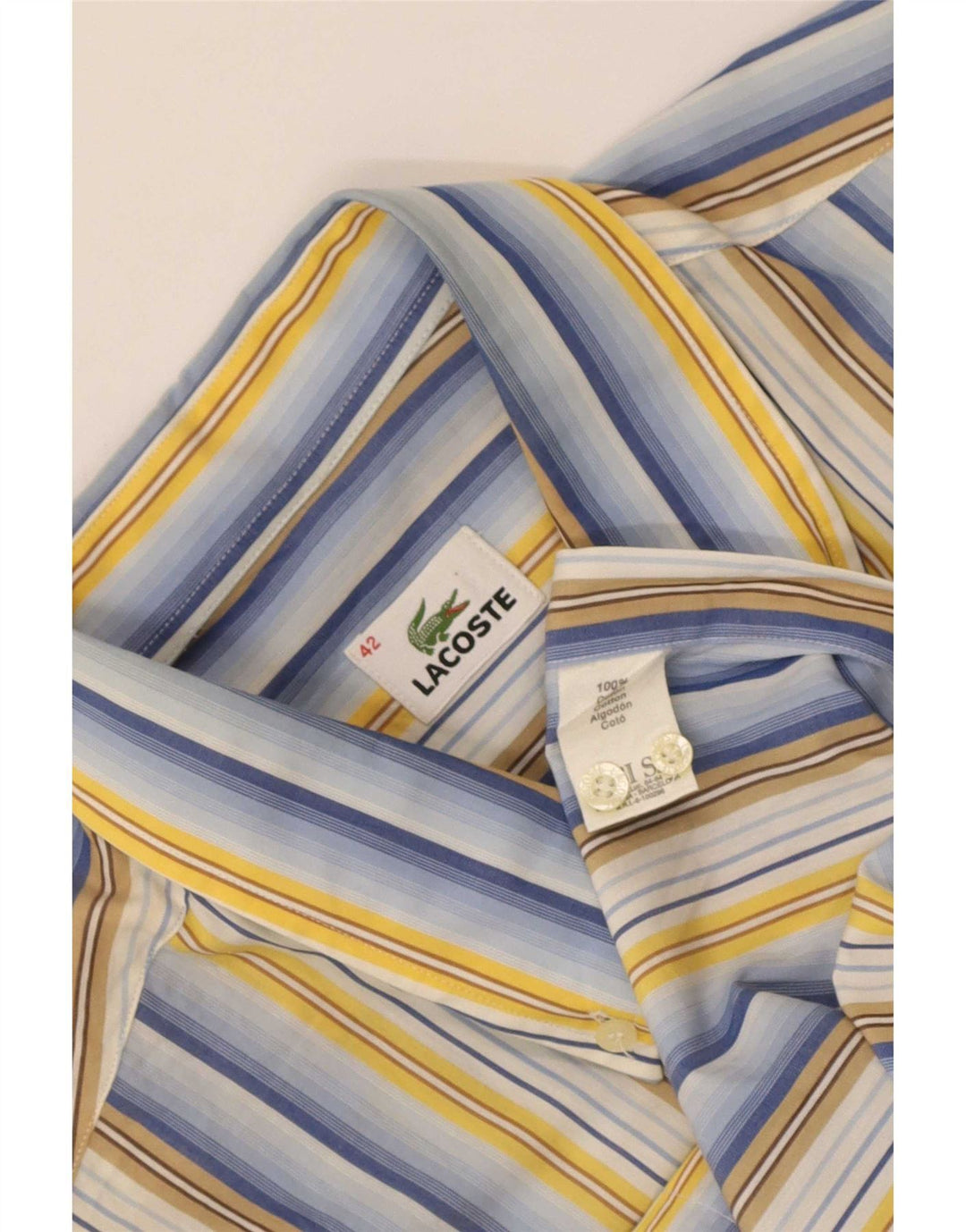 Lacoste Chemise à manches courtes pour homme Taille 42 Grand coton rayé multicolore