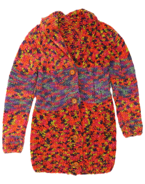 vintage Womens Longline Cardigan Sweater UK 8 Petit Multicolore Moucheté